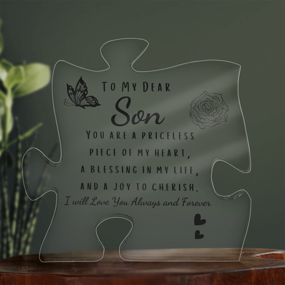 To My Dear Son Acrylic Puzzle Plaque | Heartfelt Message Keepsake Gift