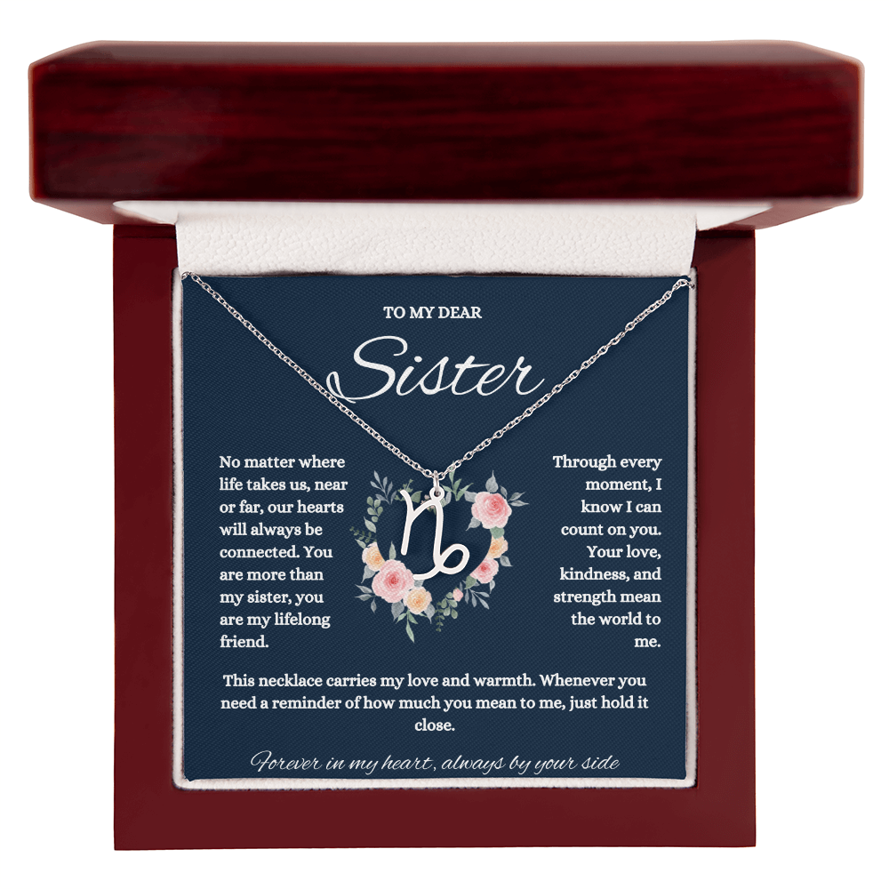 To My Dear Sister Zodiac Symbol Necklace | Personalized Astrological Gift | Birthday Star Sign Jewelry