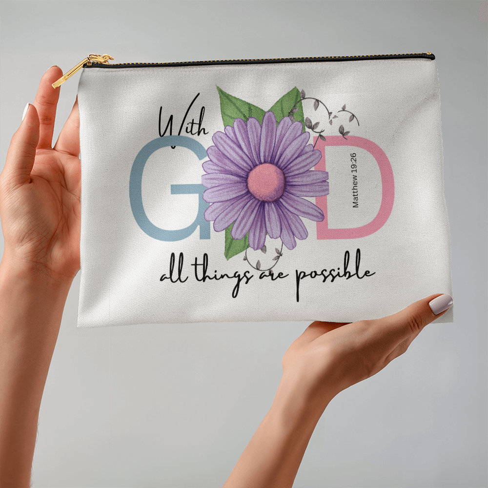 With God All Things Are Possible Large Zippered Pouch - Faith Gift