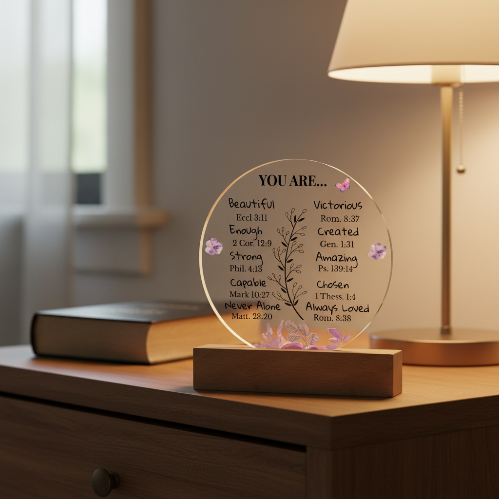Inspirational Circle Acrylic Plaque with LED Light Base