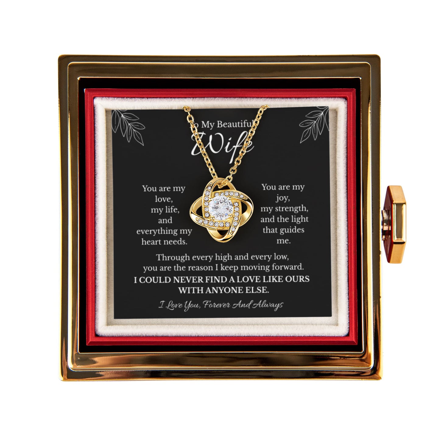 Wife Love Knot Necklace with Preserved Rose Box – Romantic Gift for Wife | Anniversary, Birthday, Just Because