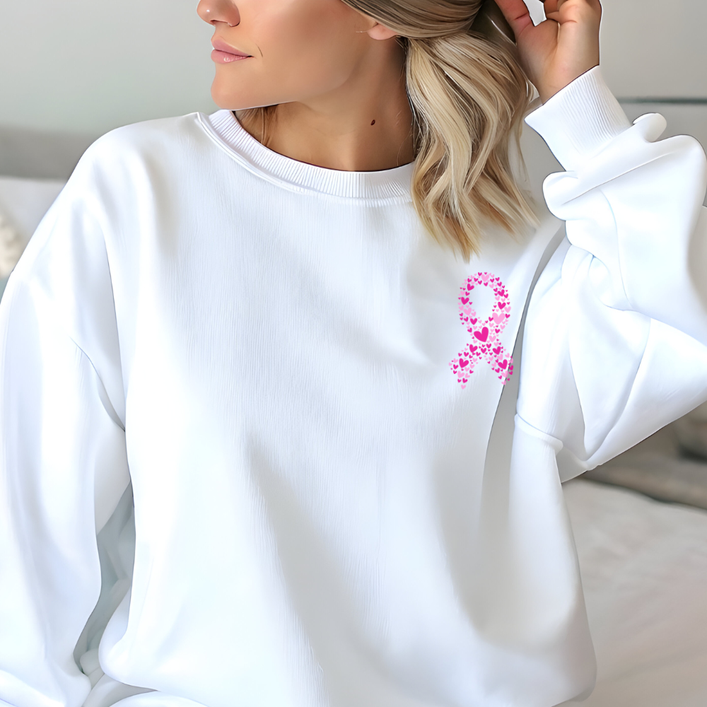 Pink Heart Ribbon Sweatshirt – Breast Cancer Awareness Gift | Support, Strength & Hope for Fighters, Survivors & Loved Ones