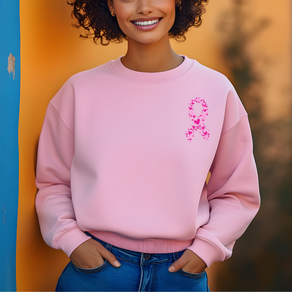 Pink Heart Ribbon Sweatshirt – Breast Cancer Awareness Gift | Support, Strength & Hope for Fighters, Survivors & Loved Ones