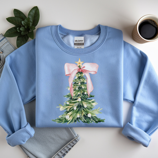 Christmas Tree Print Crewneck Pullover | Cozy Holiday Sweatshirt for Women