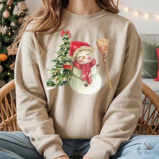 Women’s Cozy Snowman Print Crewneck Sweatshirt | Cute Christmas Holiday Top for Winter & Everyday Comfort