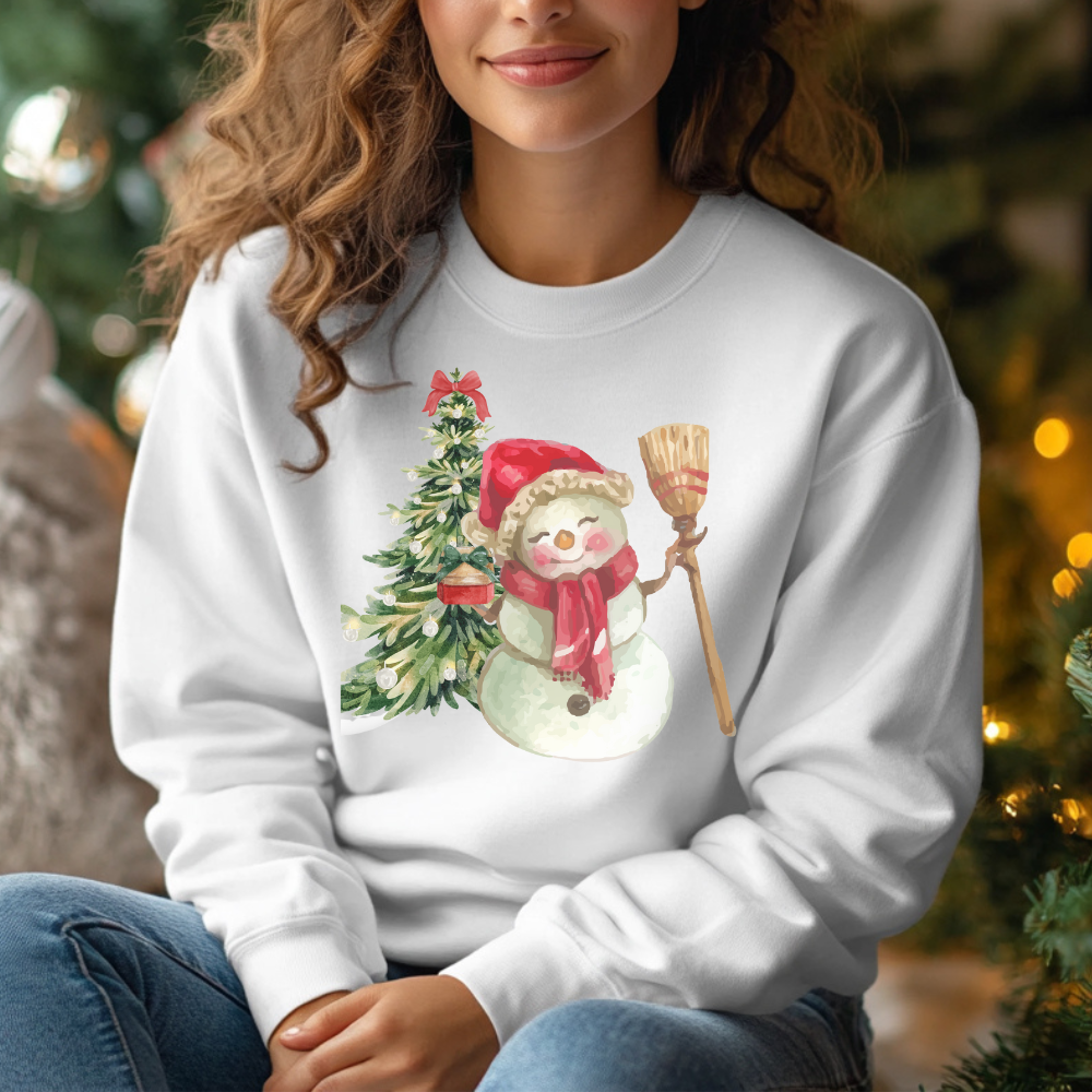 Women’s Cozy Snowman Print Crewneck Sweatshirt | Cute Christmas Holiday Top for Winter & Everyday Comfort