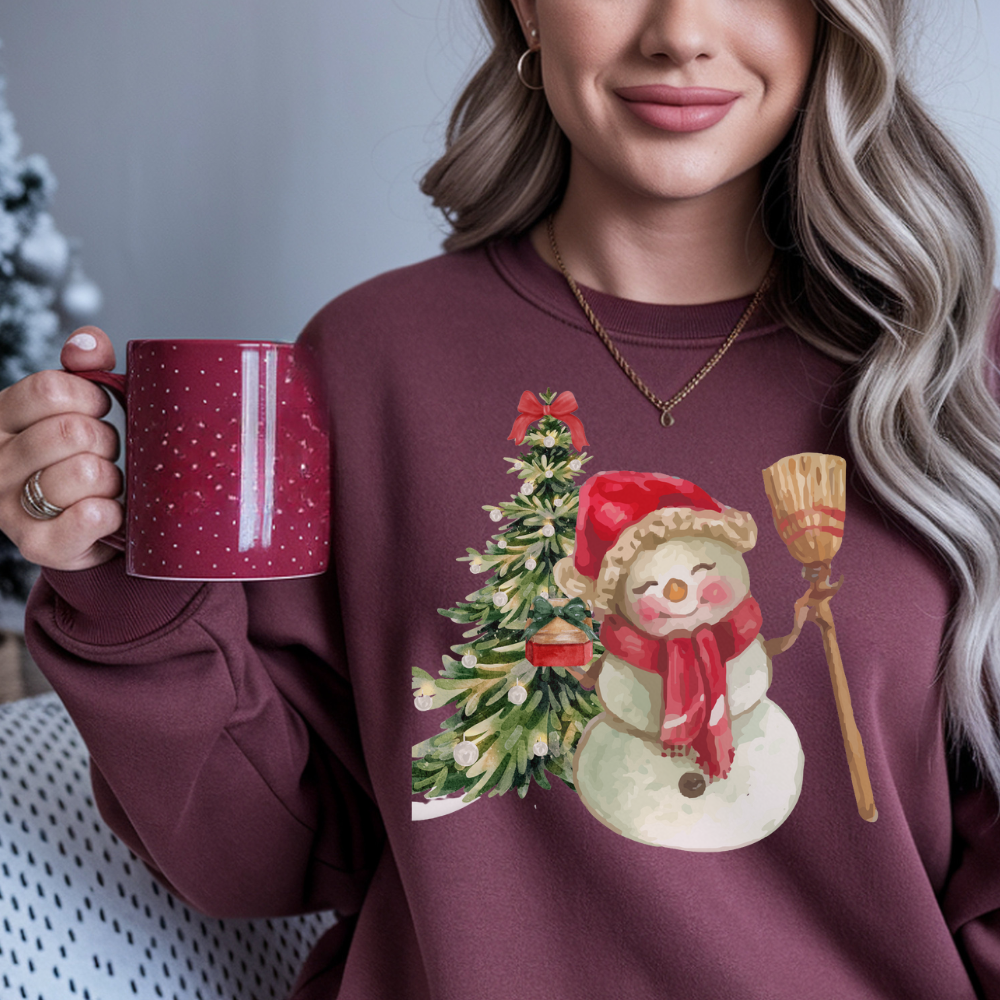 Women’s Cozy Snowman Print Crewneck Sweatshirt | Cute Christmas Holiday Top for Winter & Everyday Comfort