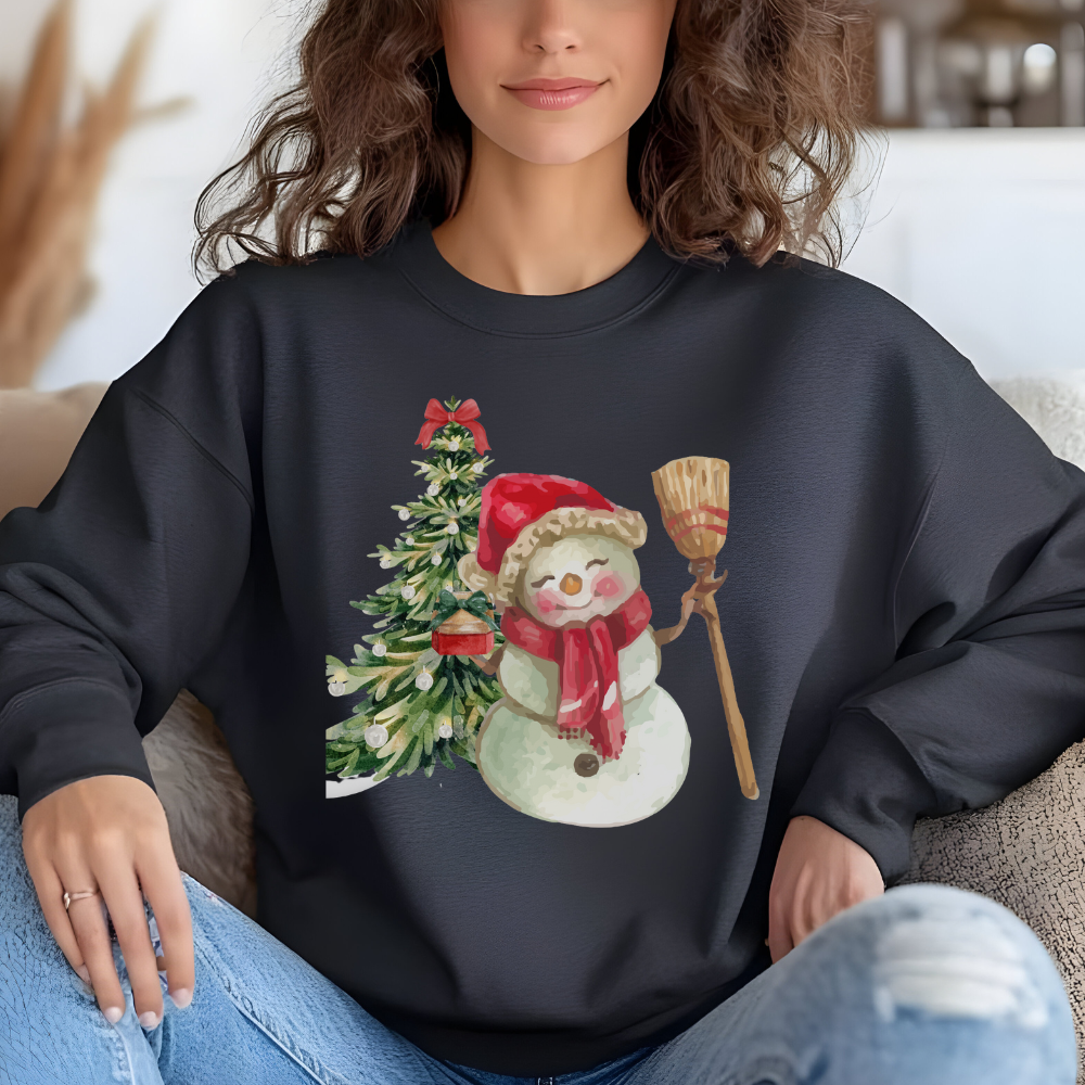 Women’s Cozy Snowman Print Crewneck Sweatshirt | Cute Christmas Holiday Top for Winter & Everyday Comfort