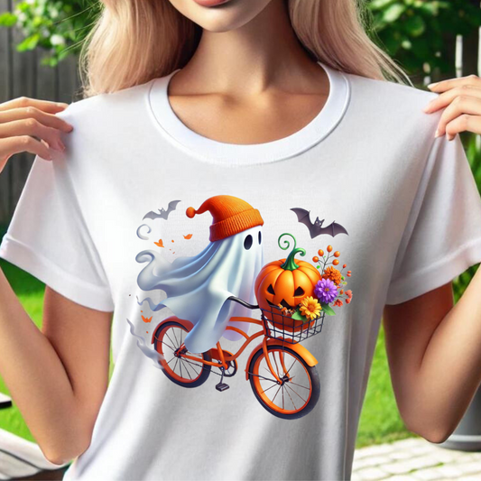 Cute Ghost Riding A Bike Halloween T-Shirt