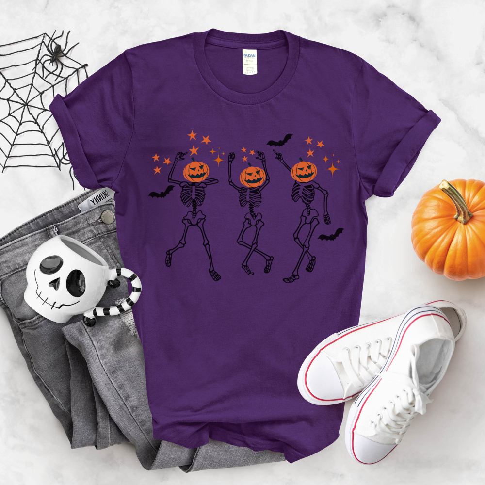 Dancing Skeleton Halloween T-Shirt | Funny Spooky Season Tee for Women