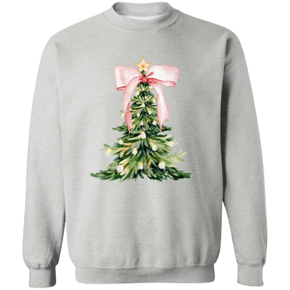 Christmas Tree Print Crewneck Pullover  Holiday Sweatshirt