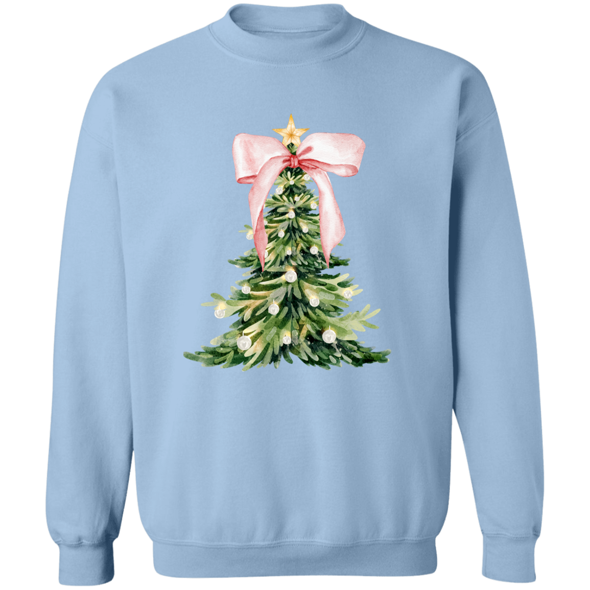 Christmas Tree Print Crewneck Pullover  Holiday Sweatshirt