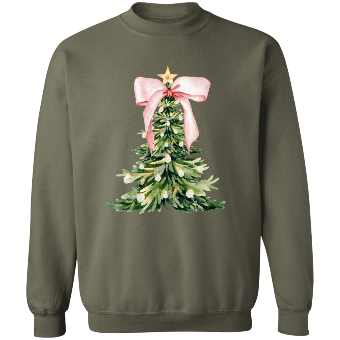 Christmas Tree Print Crewneck Pullover  Holiday Sweatshirt