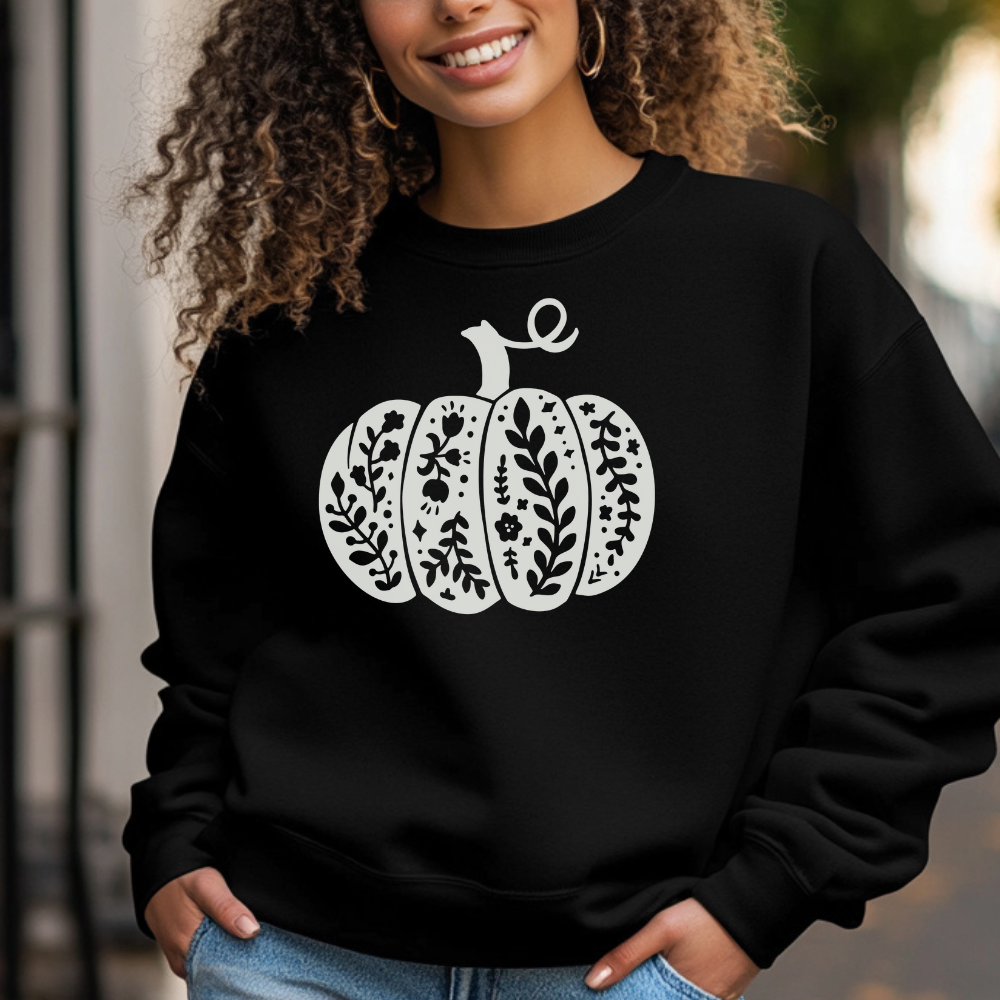 Floral Pumpkin Crewneck Pullover Sweatshirt | Cozy Fall & Thanksgiving Sweatshirt for Women