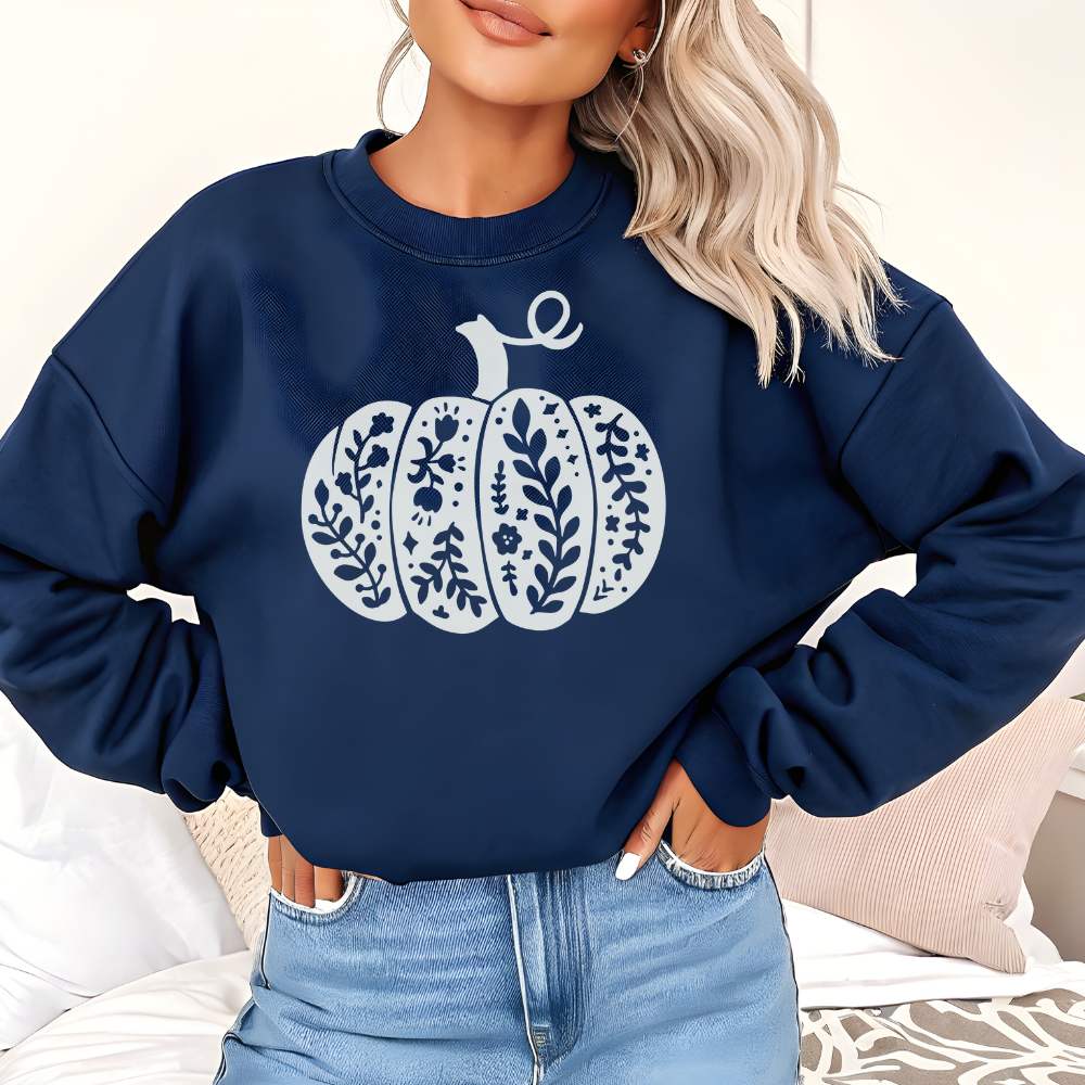 Floral Pumpkin Crewneck Pullover Sweatshirt | Cozy Fall & Thanksgiving Sweatshirt for Women