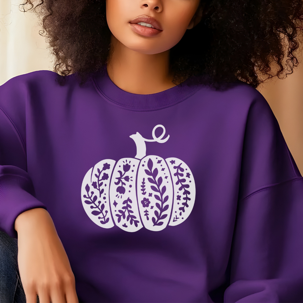 Floral Pumpkin Crewneck Pullover Sweatshirt | Cozy Fall & Thanksgiving Sweatshirt for Women