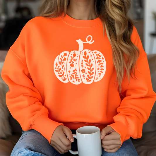 Floral Pumpkin Crewneck Pullover Sweatshirt | Cozy Fall & Thanksgiving Sweatshirt for Women