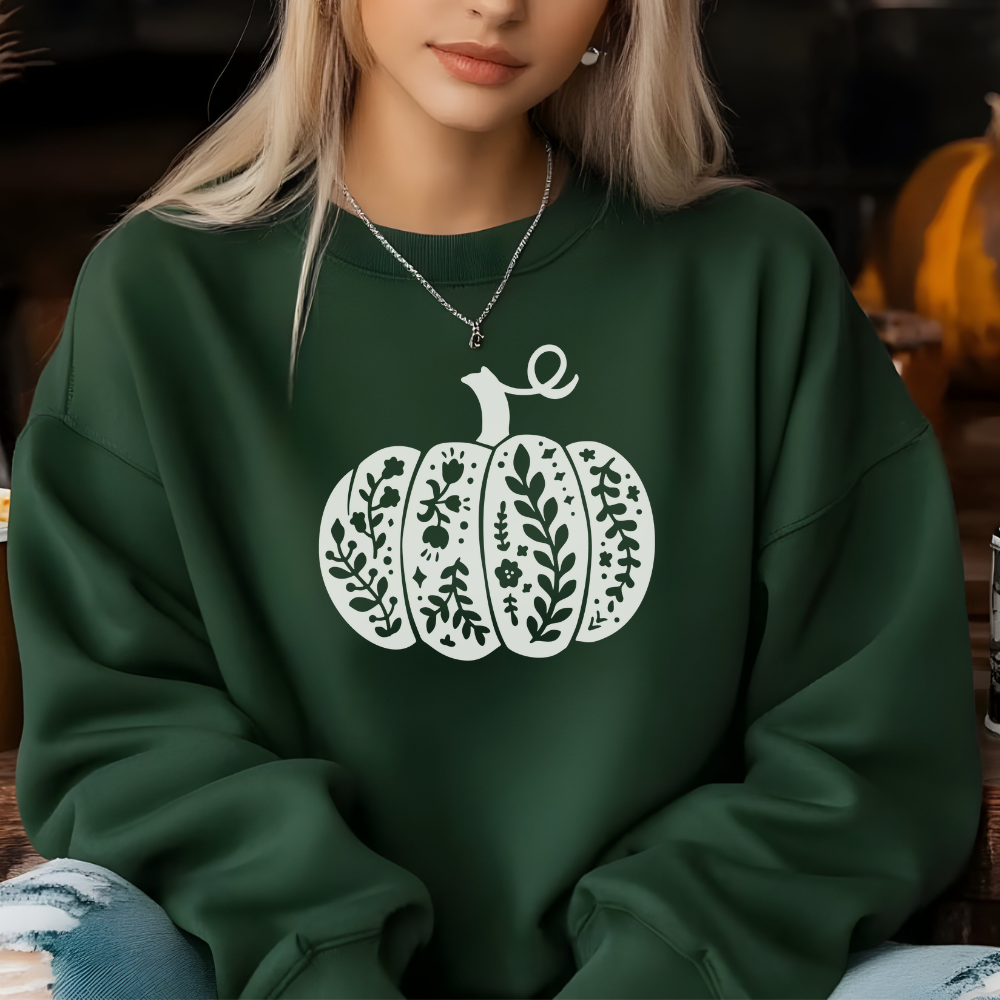Floral Pumpkin Crewneck Pullover Sweatshirt | Cozy Fall & Thanksgiving Sweatshirt for Women