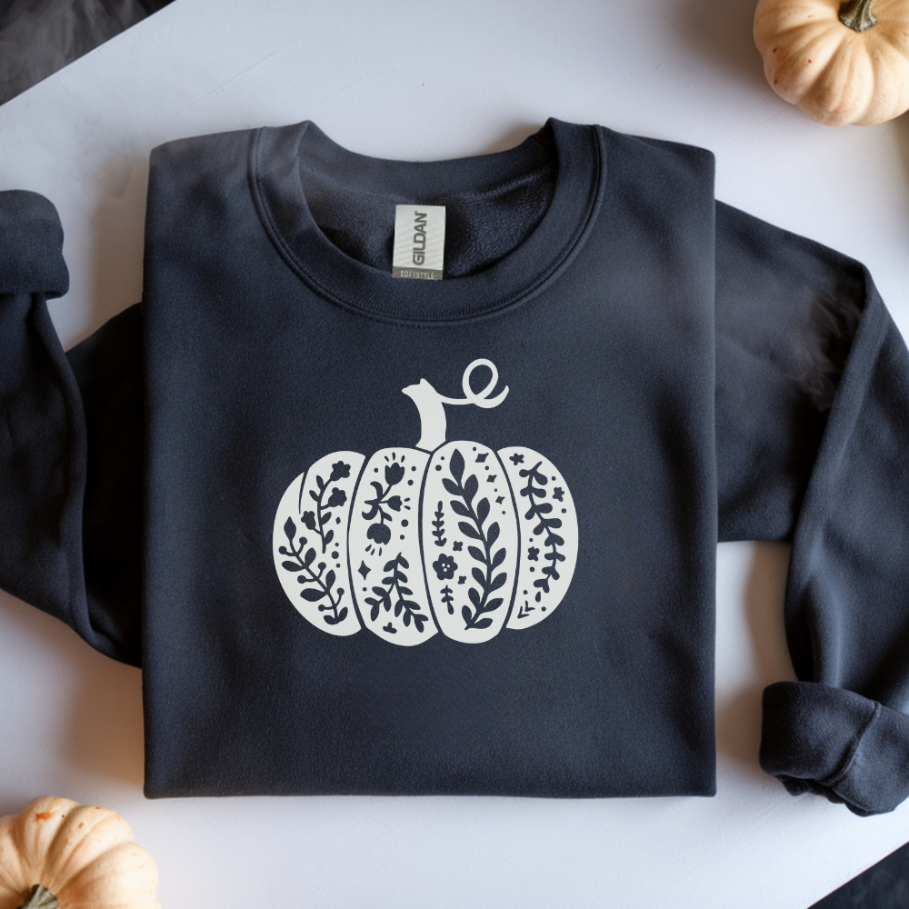 Floral Pumpkin Crewneck Pullover Sweatshirt | Cozy Fall & Thanksgiving Sweatshirt for Women