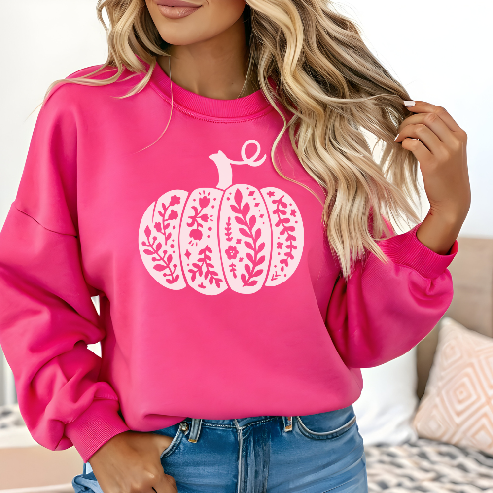 Floral Pumpkin Crewneck Pullover Sweatshirt | Cozy Fall & Thanksgiving Sweatshirt for Women