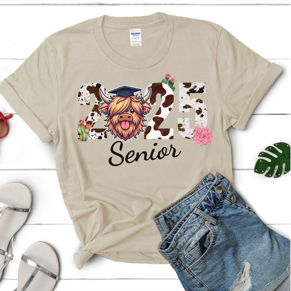2025 Highland Cow Graduation T-Shirt – Gildan G500 Tee | Class of 2025 Senior Gift