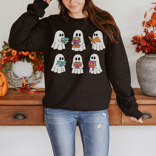 Reading Ghost Sweatshirt | Cute Halloween Book Lover Pullover for Teen Girls & Women