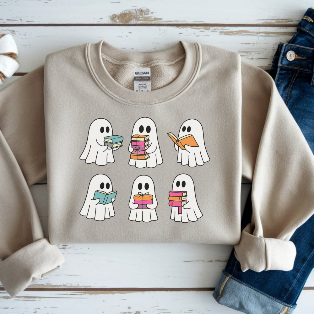 Reading Ghost Sweatshirt | Cute Halloween Book Lover Pullover for Teen Girls & Women