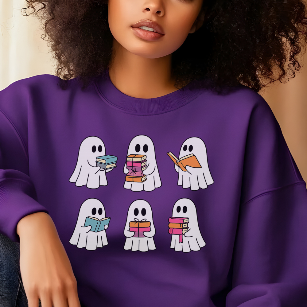 Reading Ghost Sweatshirt | Cute Halloween Book Lover Pullover for Teen Girls & Women