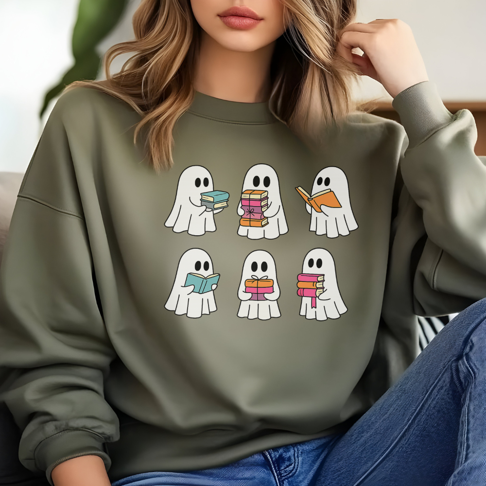 Reading Ghost Sweatshirt | Cute Halloween Book Lover Pullover for Teen Girls & Women