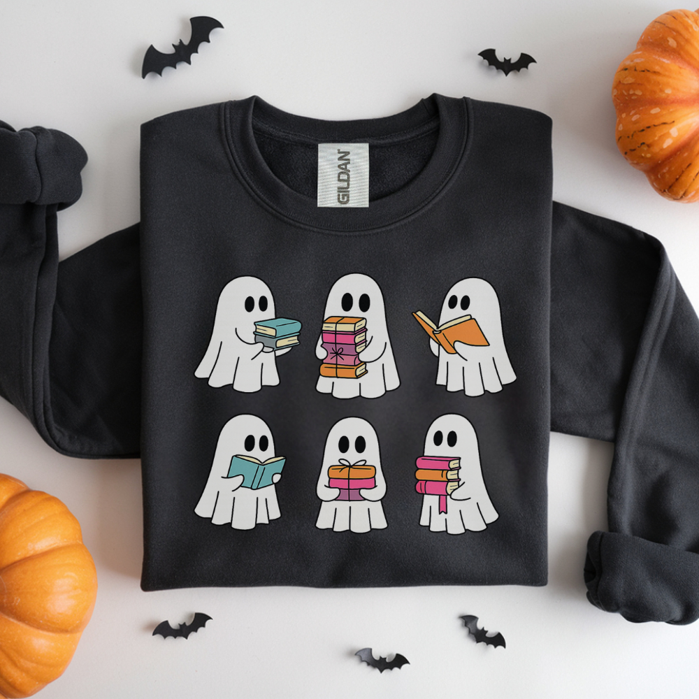 Reading Ghost Sweatshirt | Cute Halloween Book Lover Pullover for Teen Girls & Women