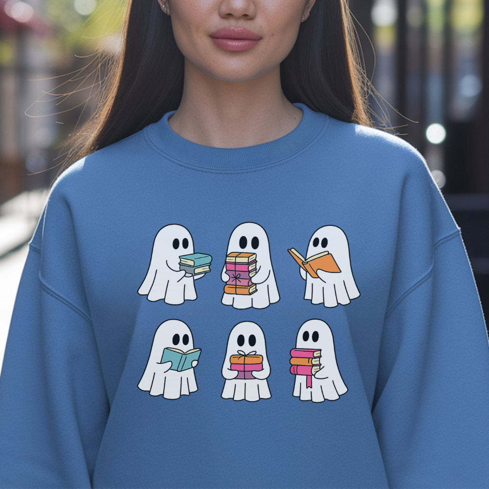 Reading Ghost Sweatshirt | Cute Halloween Book Lover Pullover for Teen Girls & Women