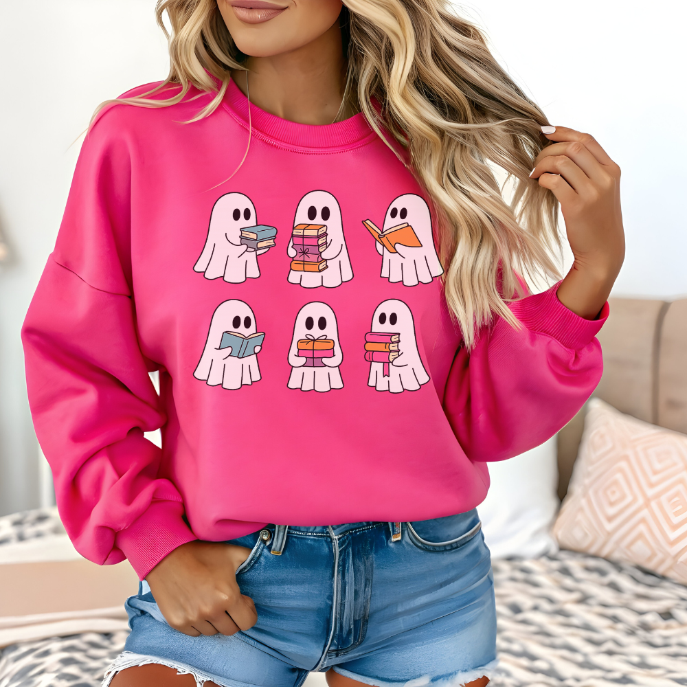 Reading Ghost Sweatshirt | Cute Halloween Book Lover Pullover for Teen Girls & Women
