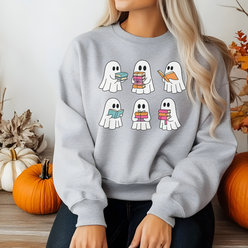 Reading Ghost Sweatshirt | Cute Halloween Book Lover Pullover for Teen Girls & Women