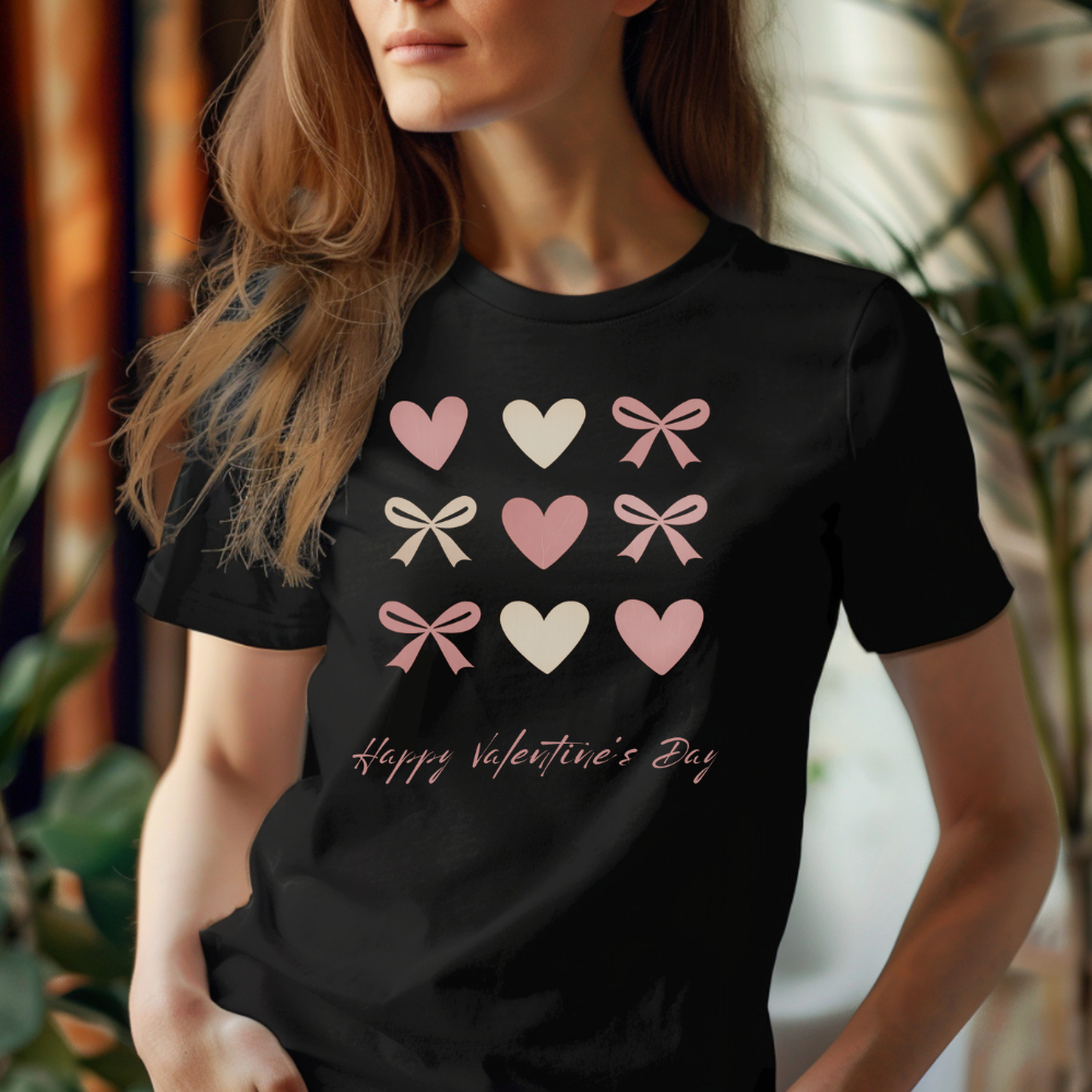Happy Valentine’s Day T-Shirt – Hearts & Bows Cute Love Tee
