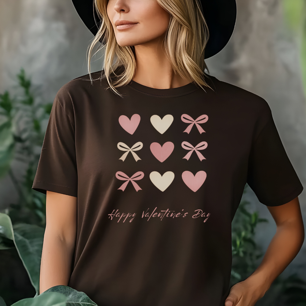 Happy Valentine’s Day T-Shirt – Hearts & Bows Cute Love Tee