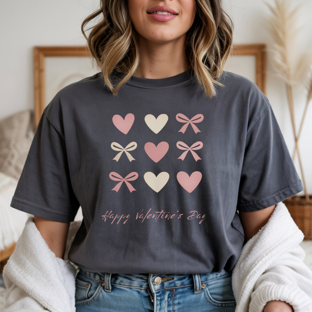 Happy Valentine’s Day T-Shirt – Hearts & Bows Cute Love Tee