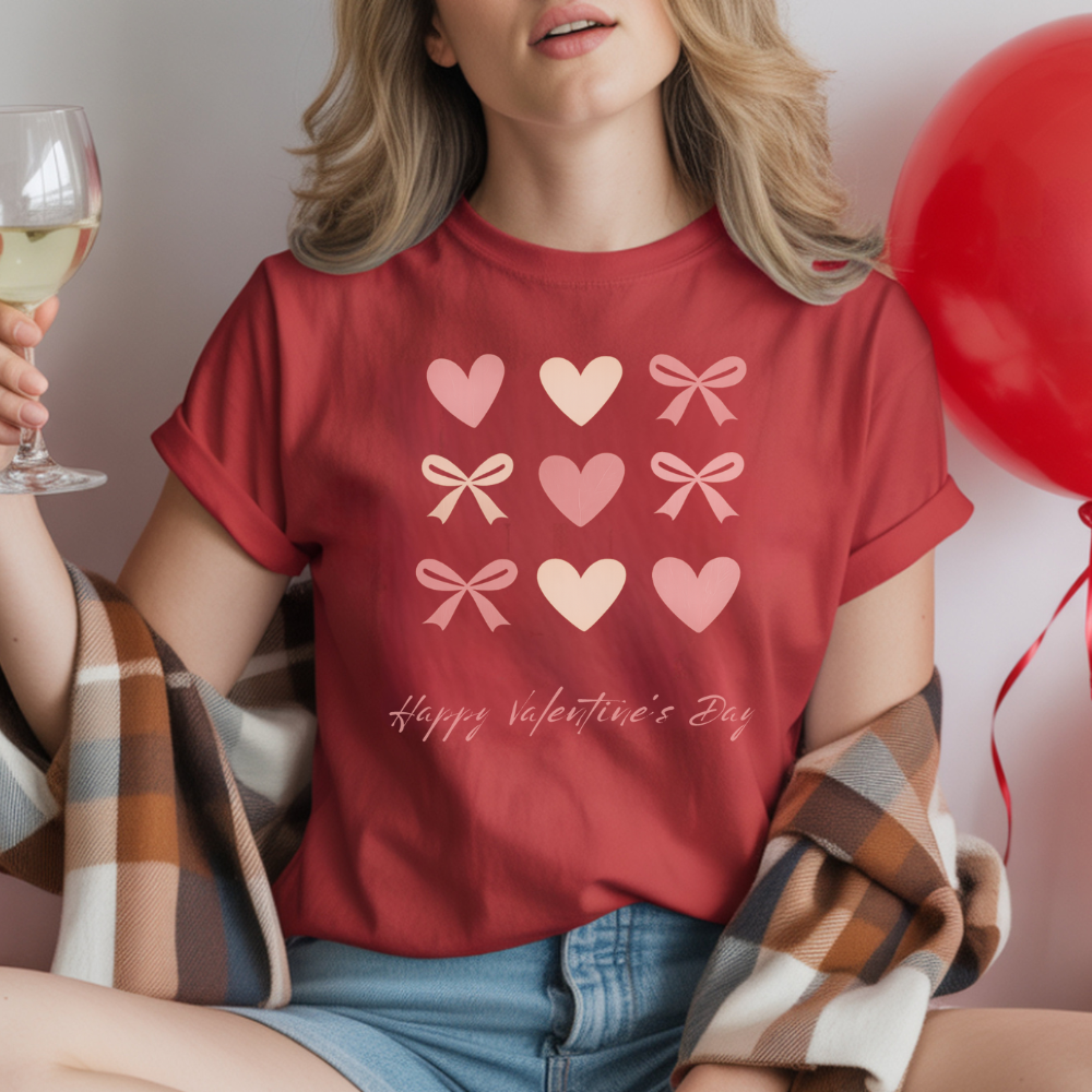 Happy Valentine’s Day T-Shirt – Hearts & Bows Cute Love Tee