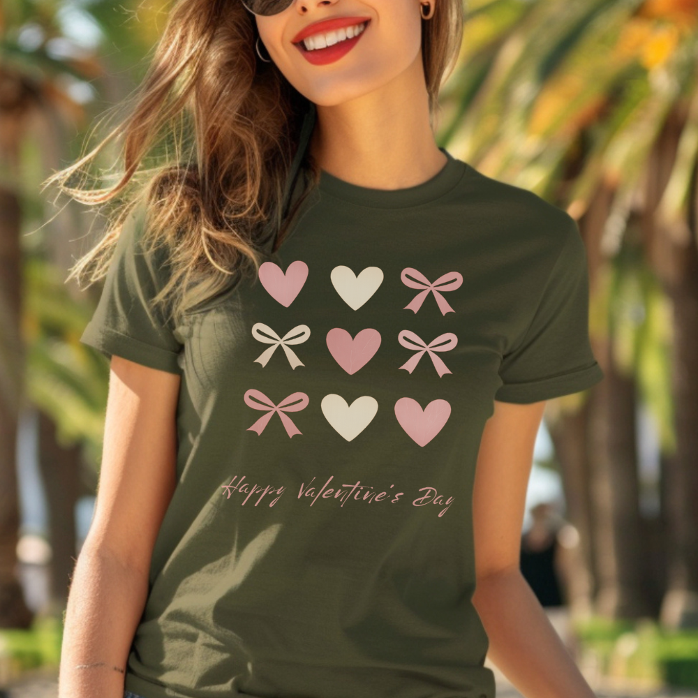 Happy Valentine’s Day T-Shirt – Hearts & Bows Cute Love Tee