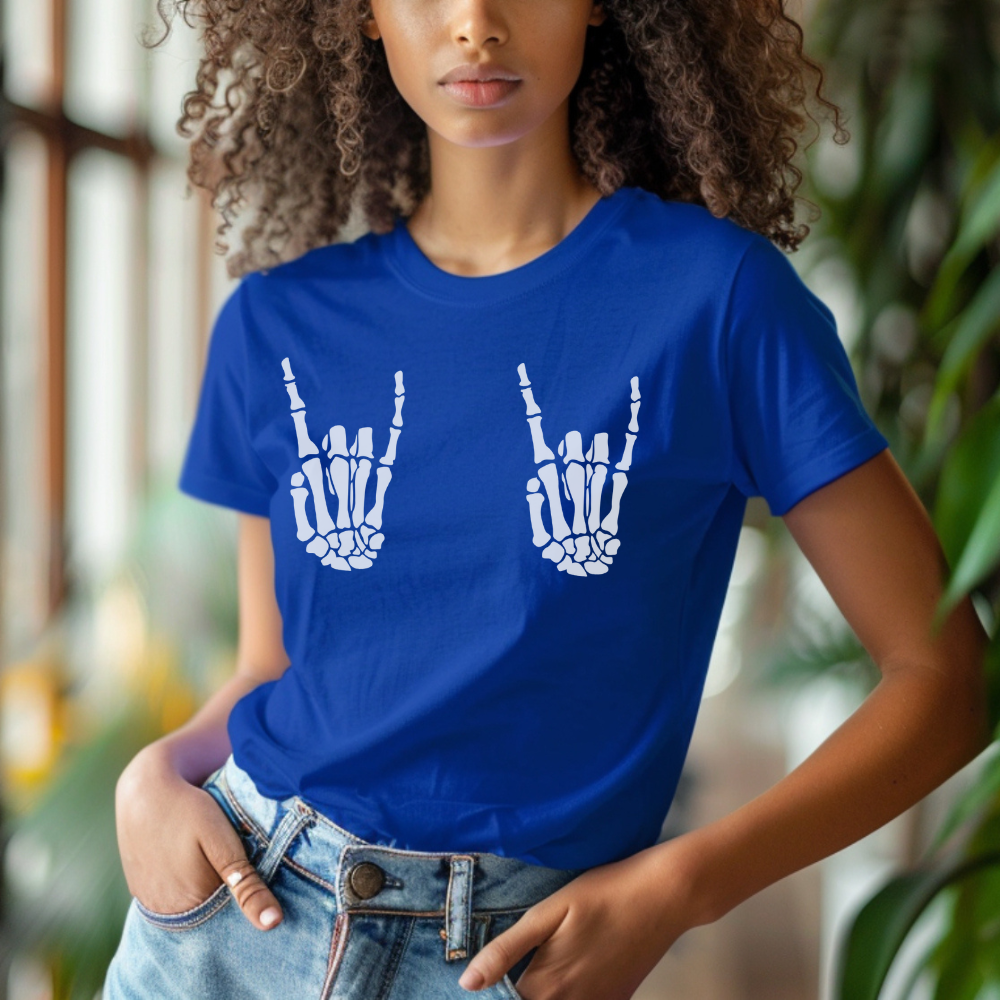 Skeleton Hands T-Shirt | Funny Spooky Graphic Tee for Teen Girls & Women