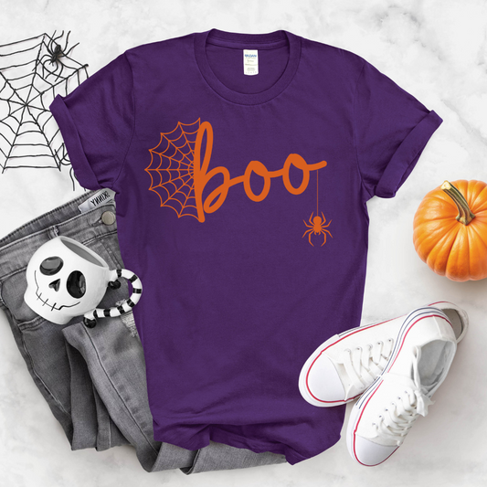 Boo T-Shirt | Spider Web Halloween Graphic Tee for Teen Girls & Women