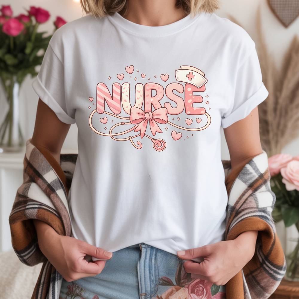 Cute Nurse Valentine T-Shirt – Pink Bow Stethoscope Nurse Tee