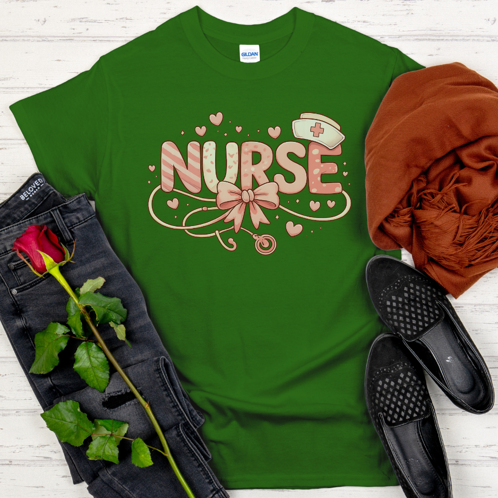 Cute Nurse Valentine T-Shirt – Pink Bow Stethoscope Nurse Tee