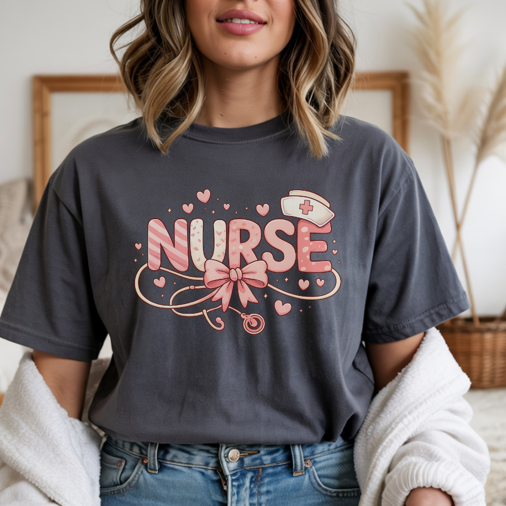 Cute Nurse Valentine T-Shirt – Pink Bow Stethoscope Nurse Tee