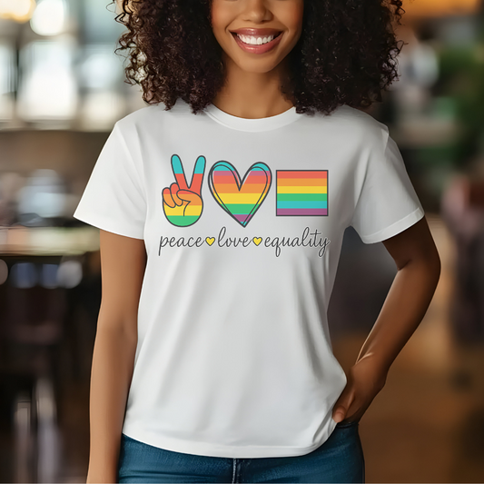 Peace Love Equality T-Shirt | Rainbow Pride Graphic Tee | LGBTQ+ Support Shirt