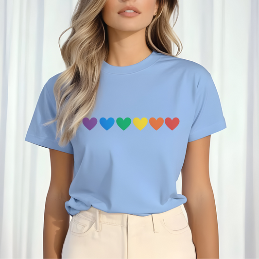 Minimal Rainbow Hearts Pride T-Shirt | Equality Shirt | Simple Love Graphic Tee