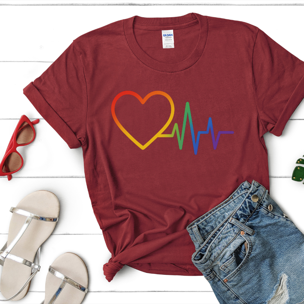 Heartbeat Rainbow Pride T-Shirt | Love Shirt | Colorful Heartbeat Graphic Tee