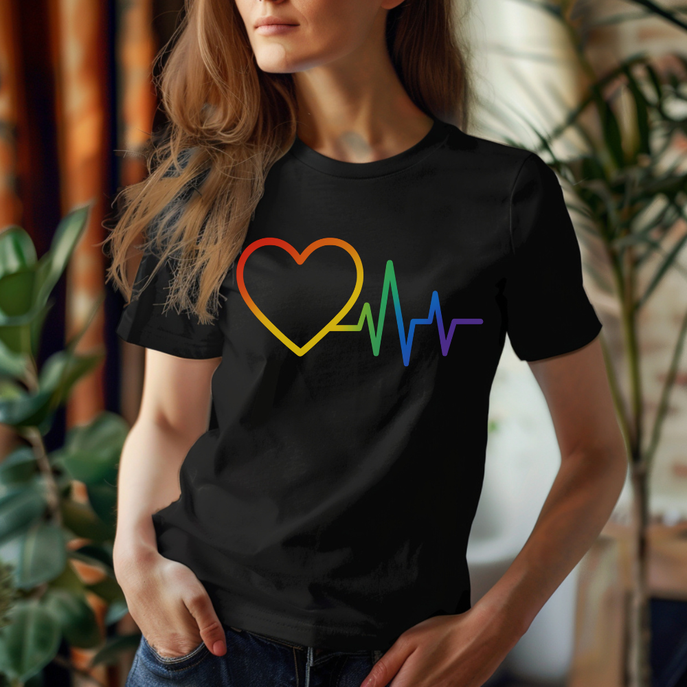 Heartbeat Rainbow Pride T-Shirt | Love Shirt | Colorful Heartbeat Graphic Tee