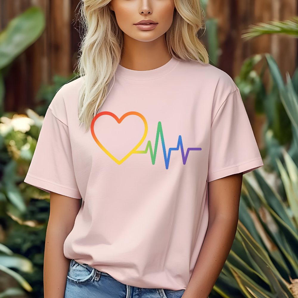 Heartbeat Rainbow Pride T-Shirt | Love Shirt | Colorful Heartbeat Graphic Tee