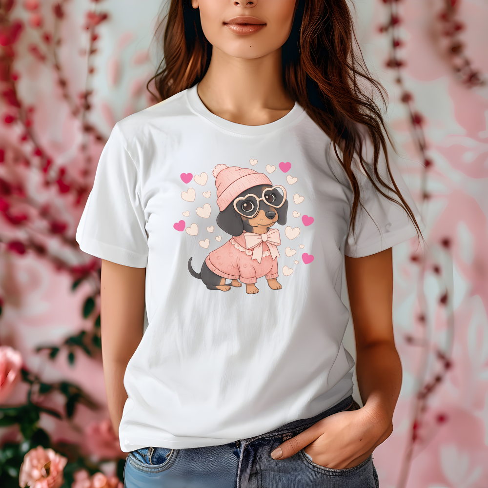Cute Valentine Dachshund T-Shirt – Dog Mom Heart Puppy Tee
