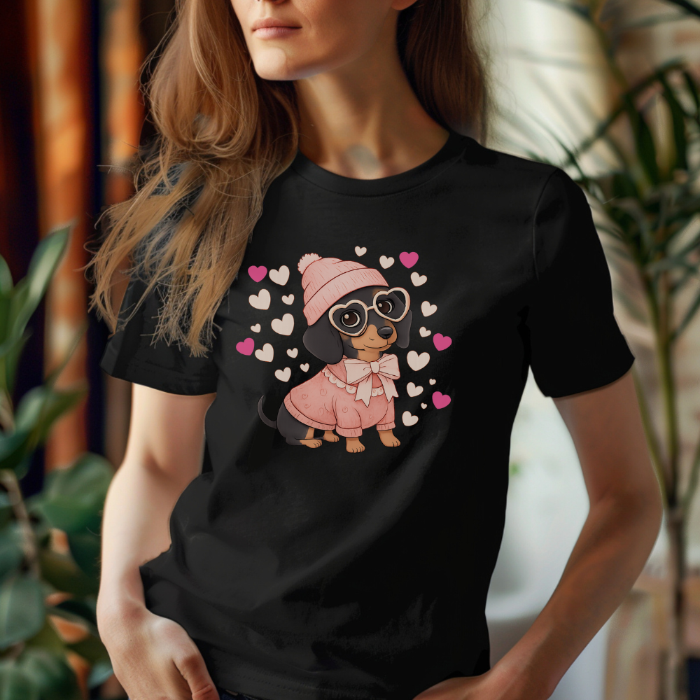 Cute Valentine Dachshund T-Shirt – Dog Mom Heart Puppy Tee